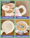 Axyaa Kawaii Big Ears Ceramic Mug with Lid, Spoon | Cartoon Cute Girl Coffee Cup