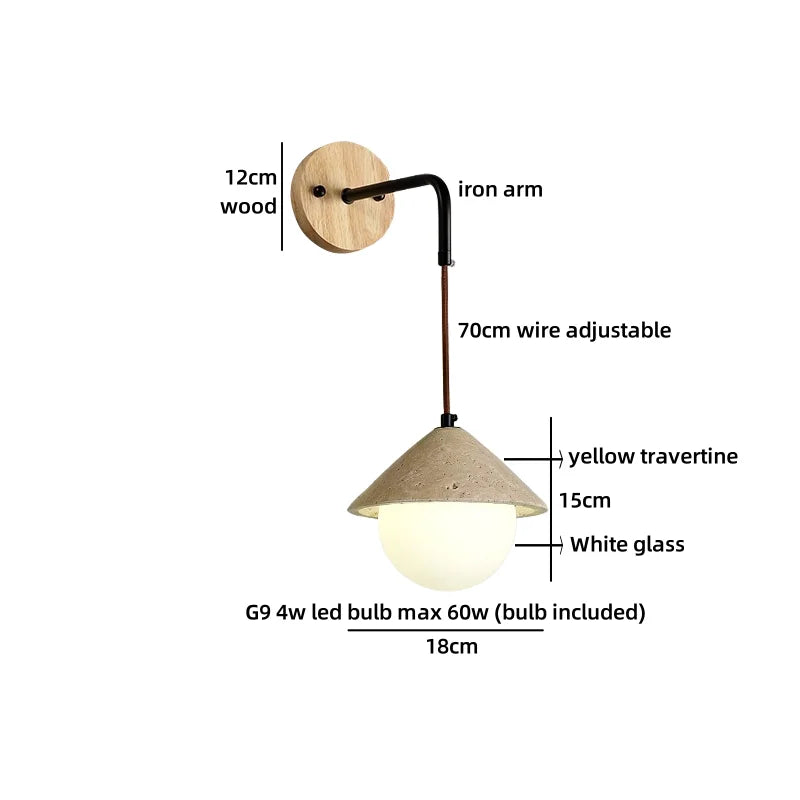 Axyaa Nordic LED Wall Lamp Travertine Wood Glass Stair Light