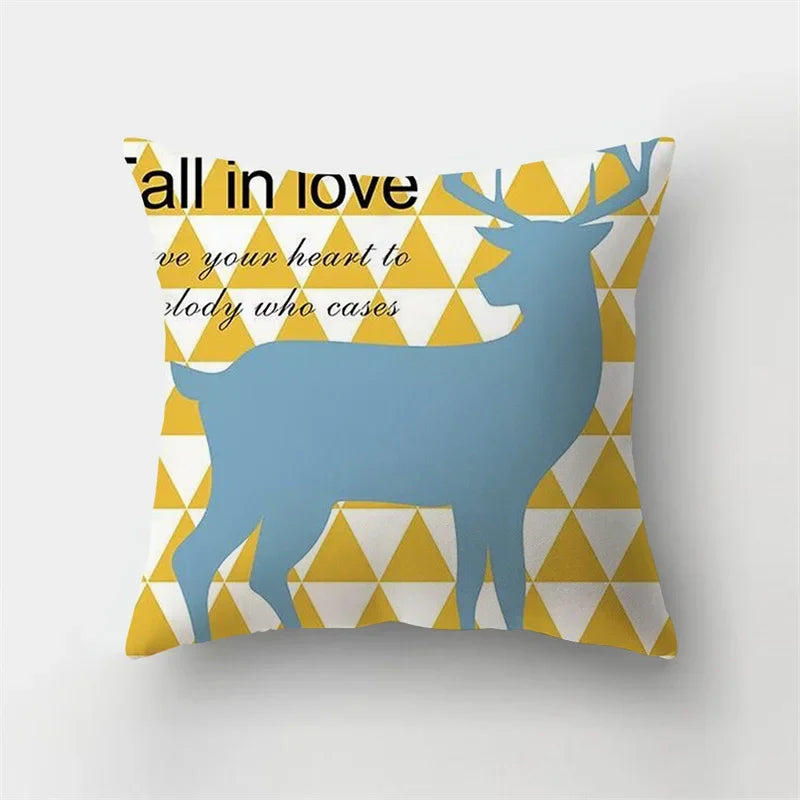 Blue Elk Geometric Pillow Case Cover by Axyaa - Fresh Animal Print Home Decoration