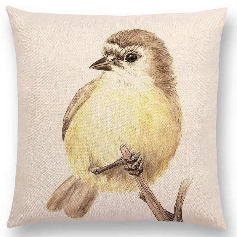 Birds Painting Cushion Cover - Axyaa Collection: Robin, Titmouse, Toucan, Sparrow, Firecrest, Cardinal, Bullfinch