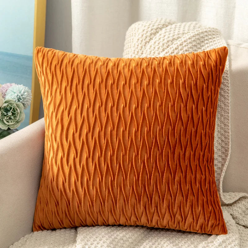 Axyaa 3D Geometric Velvet Pleated Cushion Cover for Home Decor