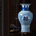 Axyaa 34cm Blue and White Porcelain Vase Antique Chinese Style Flower Arrangement
