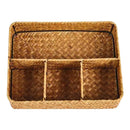 Axyaa 4 Grids Wicker Storage Box: Handmade Organizer for Jewelry, Stationery, and More