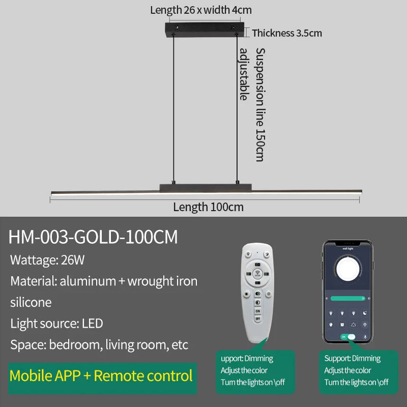 Axyaa Gold Chandelier Pendant Light - Modern Dimmable LED Hanging Lamp