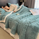 Axyaa Cozy Coral Fleece Velvet Blanket Set with Letter Jacquard - Plush Throw & Pillow Cover