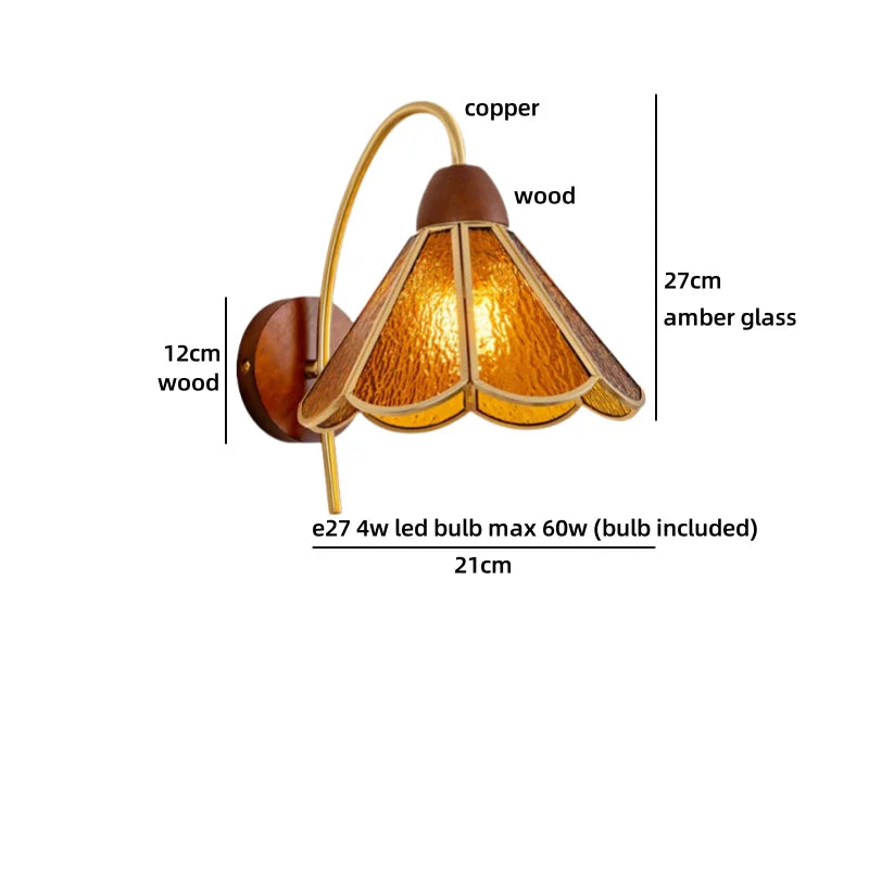 Axyaa Nordic LED Wall Lamp Clear Glass Wood Interior Decor Fixture