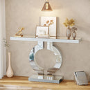 Axyaa Mirrored O-Shaped 43-Inch Console Table: Modern Glass Sofa Table Mirror Finish