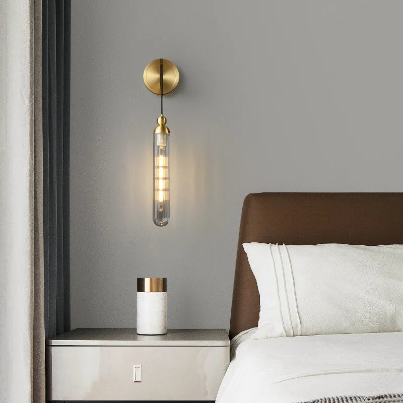 Axyaa Clear Glass Wall Lamp Gold Black Metal Sconce Surface Mount