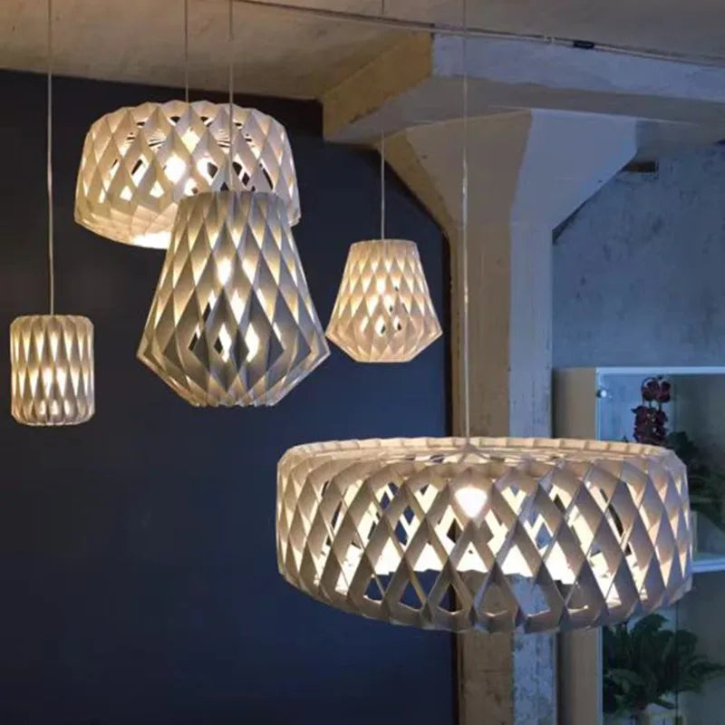 Axyaa Geometric Pendant Lamp: Handmade Wood Light for Dining & Living Room