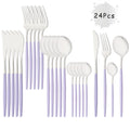 Axyaa Purple Silver Stainless Steel Cutlery Set - 24 Pcs Flatware Dinnerware Tableware Set