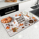 Thanksgiving Watercolor Coffee Drying Mat by Axyaa - Non-Slip Absorbent Kitchen Mat