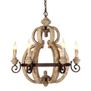Axyaa Rustic Wood 6-Light Pendant Lights, French Style Hanging Wooden Lamp for Home Decor