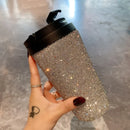 Axyaa 12oz Rhinestone Stainless Steel Thermal Tumbler Mug with Handle