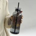 Axyaa Large Glass Water Bottle with Straw, 2 Lids, Clear, Leakproof, Kawaii Eco-Friendly Design