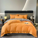 Axyaa Long Staple Cotton Bedding Set: 4-Piece Matte Sheet & Duvet Cover in Pure Cotton