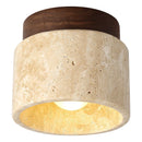 Axyaa Round Stone Wood LED Ceiling Light for Home Living Corridor Balcony