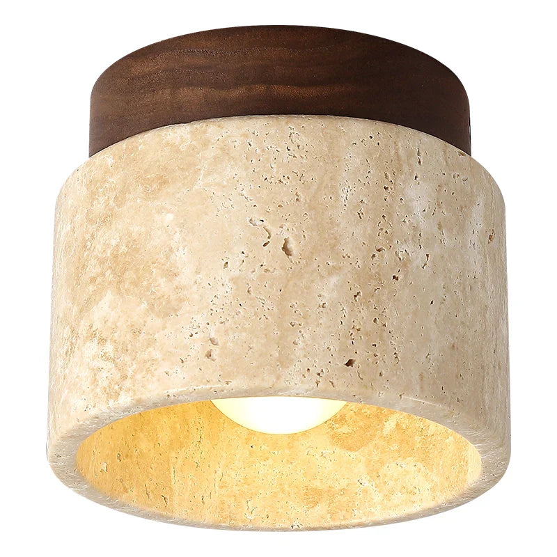 Axyaa Round Stone Wood LED Ceiling Light for Home Living Corridor Balcony