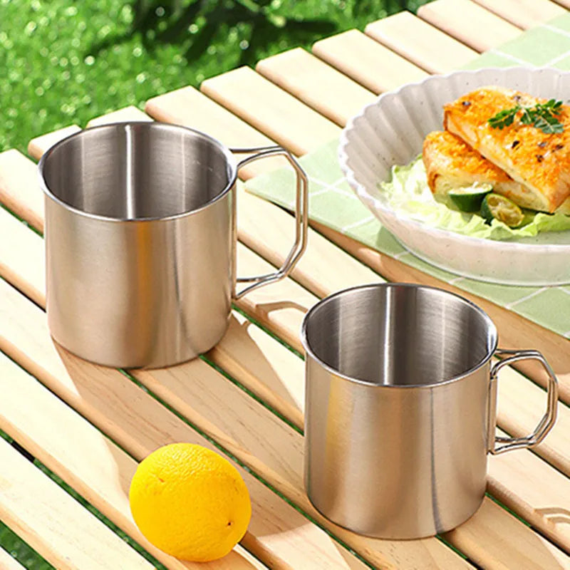 Axyaa Stainless Steel Foldable Beer Mug with Handle for Home, Travel, and Outdoor Picnics