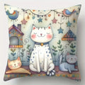 Axyaa Cute Cat & Cozy Cottage Pillow Cover Set for Sofa, Bedroom, Car