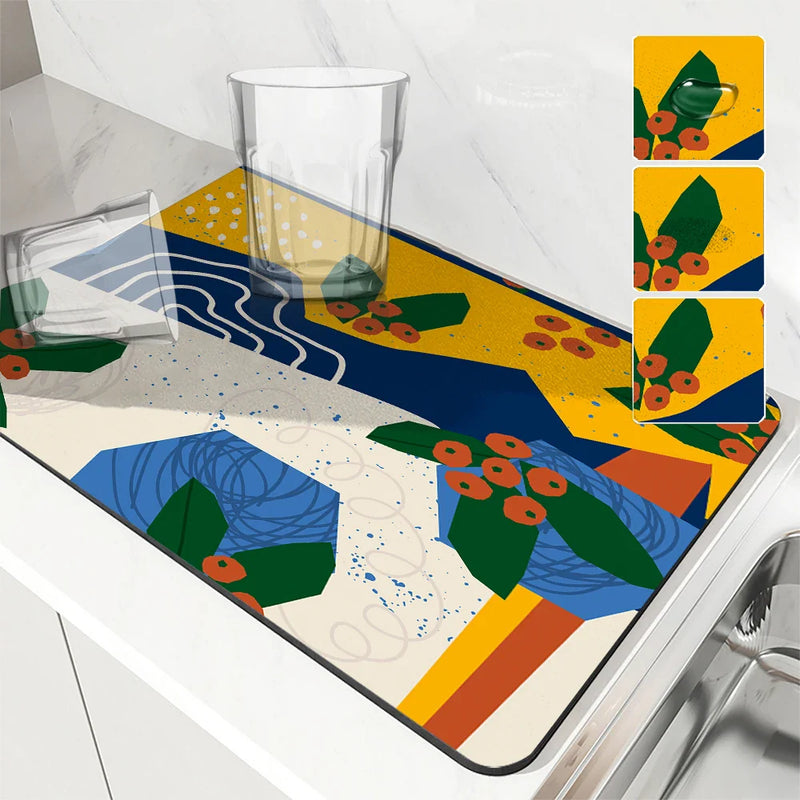 Axyaa Geometric Dry Coffee Mat: Absorbent & Anti-Slip Cup Drying Mats