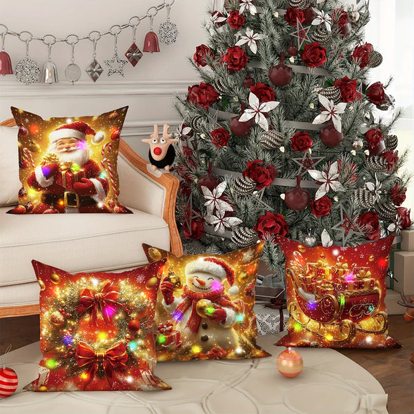 Axyaa LED Christmas Pillowcase with Santa & Snowman Garland Pattern