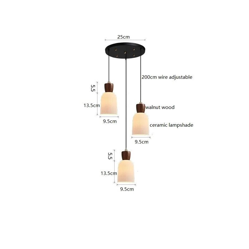 Axyaa Walnut Ceramic Nordic LED Pendant Lights - Japanese Style Modern Hanging Lamp