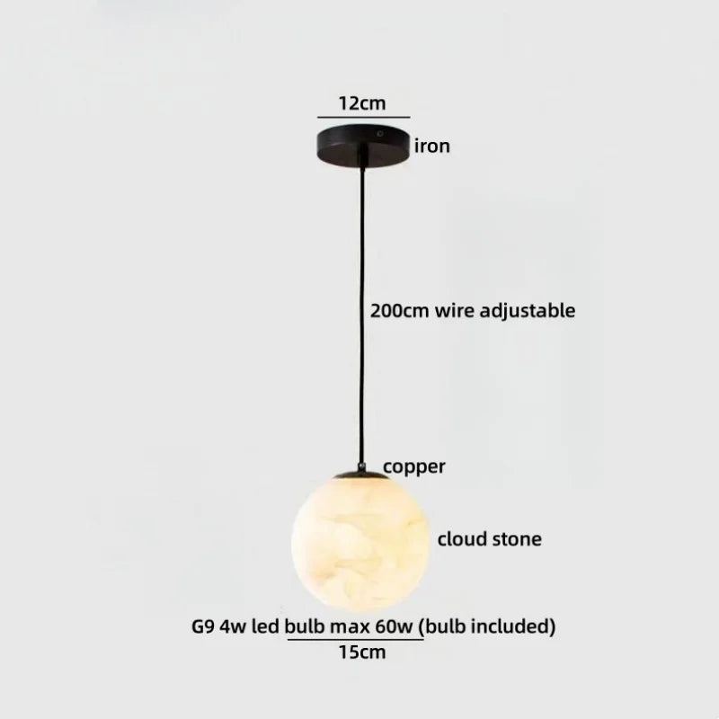 Axyaa Cloud Stone LED Pendant Light Gold Brass Island Kitchen Bedroom Lamp