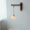 Axyaa Walnut Wood LED Wall Lamp with Switch, Ceramic Japan Style, Interior Living Room Light