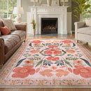 French Pink Floral Print Living Room Rug by Axyaa