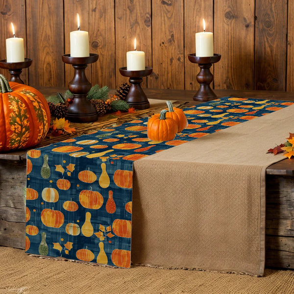 Axyaa Watercolor Pumpkin Pear Plant Cottagecore Table Runner