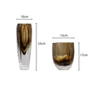 Axyaa Brown Glazed Hammer Cut Glass Vase - Handcrafted Decorative Ornament