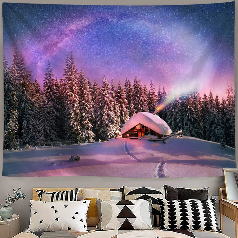 Axyaa Snowy Forest Tapestry Tree Wall Hanging for Home Decor