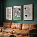 Retro Black Green Bauhaus Abstract Posters by Axyaa: Geometric Modern Wall Art Collection