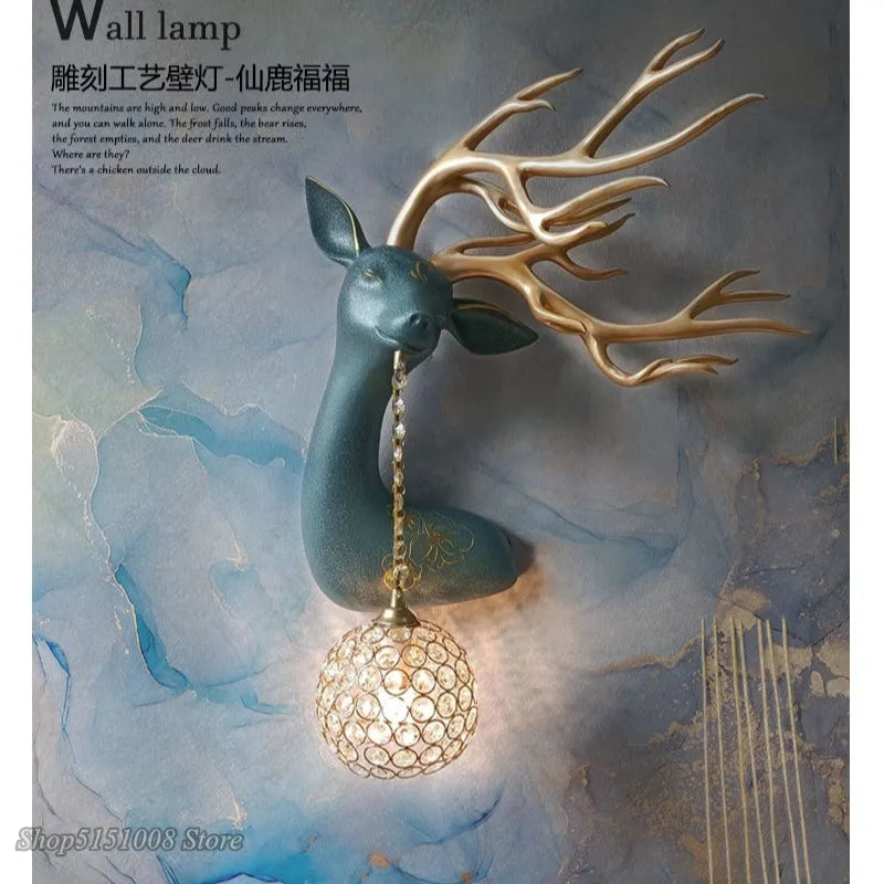 Axyaa Deer Crystal LED Wall Lamp for Luxe Living Spaces