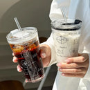 Axyaa Glass Measuring Scale Cup with Straw Lid - 450ml Clear Tumbler Mug