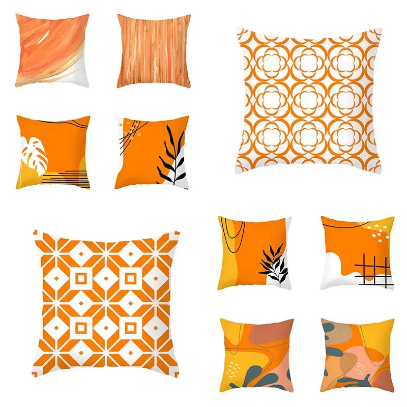 Orange Geometric Leaf Lines Pillowcase by Axyaa - Home Decor and Cozy Throw Pillows