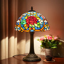 Axyaa Stained Glass Rose Table Lamp Vintage Desk Light Mediterranean Style