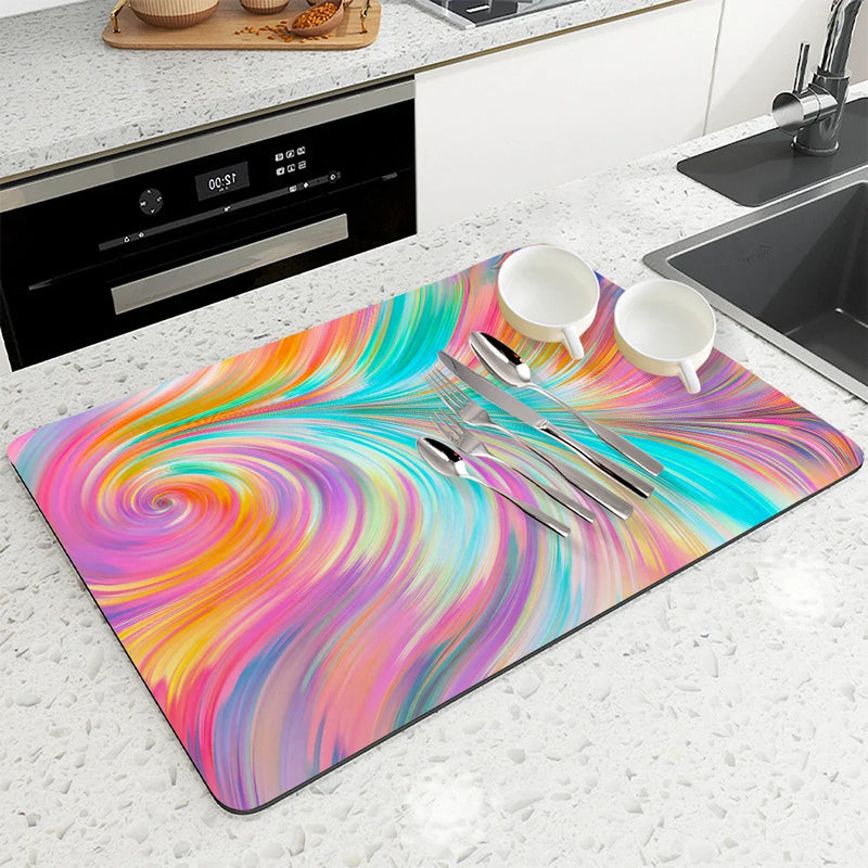 Axyaa Graphic Dish Drying Mat - Heat Resistant Non-slip Kitchen Counter Pad