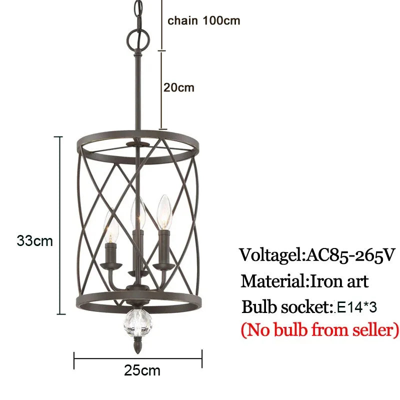 Axyaa Retro Industrial Crystal Pendant Lamp - Black Gold Vintage Chandelier