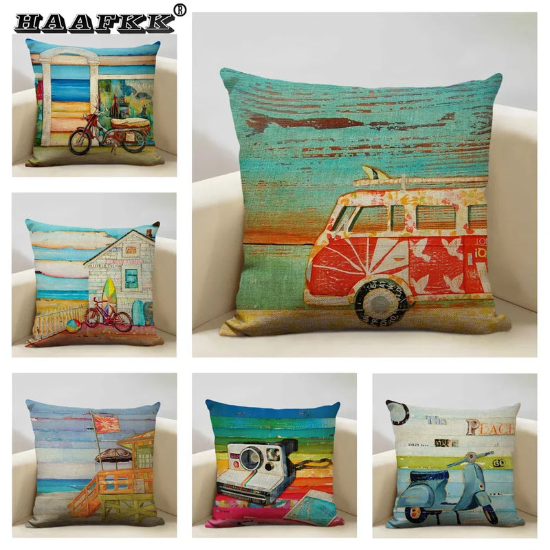 Retro Oil Painting Pattern Pillow Case 45x45cm for Home Sofa Decor - Axyaa