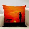 Axyaa Sunset Africa Wildlife Linen Cushion Cover elefunt Giraffe Scenic Home Decor