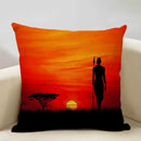 Axyaa Sunset Africa Wildlife Linen Cushion Cover elefunt Giraffe Scenic Home Decor