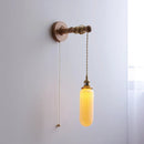 Axyaa LED Wall Light Fixture Switch Stair Lighting Round Ceramic Wood Bedside Lamp
