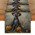Axyaa Halloween Dog Wizard Hat Pumpkin Table Runner