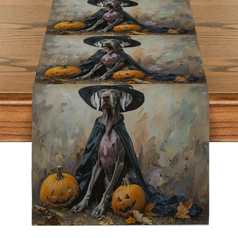 Axyaa Halloween Dog Wizard Hat Pumpkin Table Runner