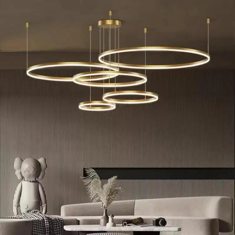 Axyaa Black&coffee LED Chandelier Rings Ceiling Mounted Acrylic Hanging Lamp