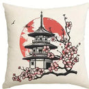 Pagoda Cherry Blossom Sun Pattern Cushion Cover for Sofa Bedroom Car by Axyaa