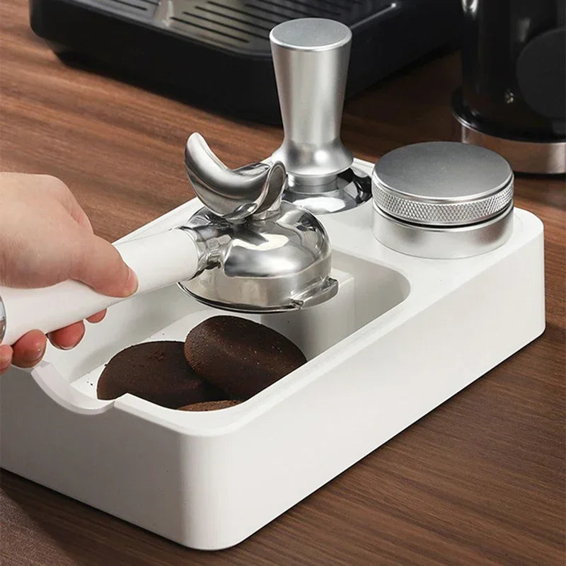 Coffee Grounds Knock Box with Tamper Pad Organizer by Axyaa - Barista Tools