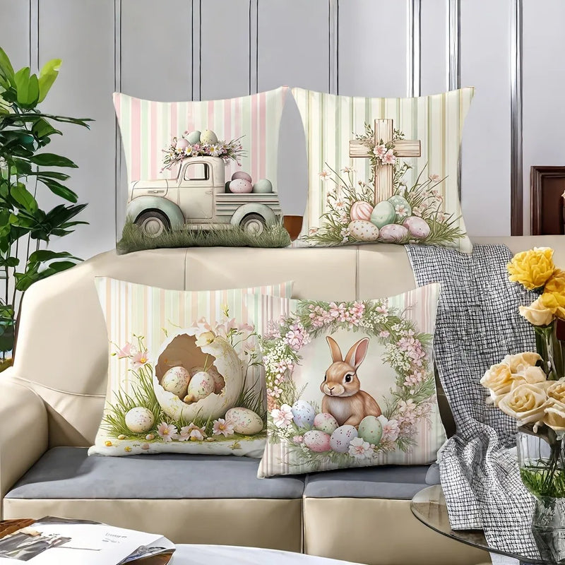 Easter Egg Wreath Bunny Pattern Cushion Cover for Axyaa Brand Home Décor
