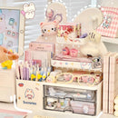 Axyaa Cute Bunny Desk Organizer Pen Holder Cosmetic Shelf Storage Stationary Rack